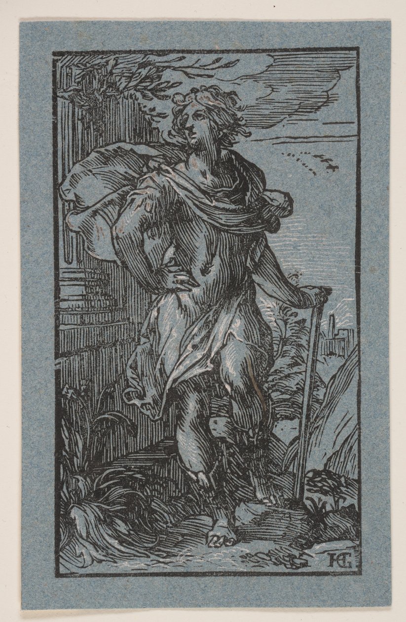 Jovem de pé com uma bengala de Hendrick Goltzius