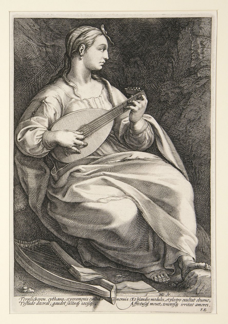 Terpsícore, placa 5 da série «As Nove Musas» de Hendrick Goltzius