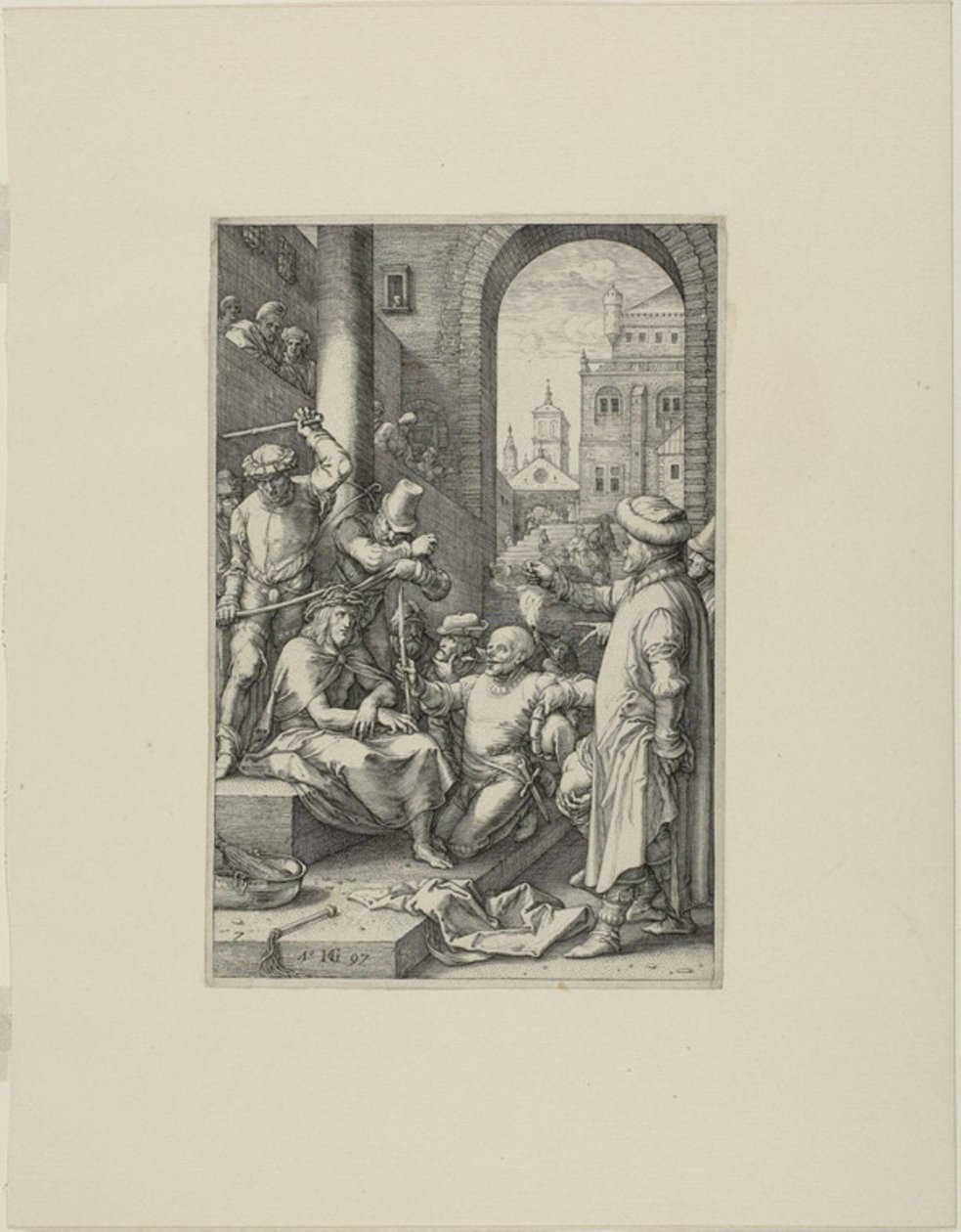 A Coroação de Espinhos, placa sete da Paixão de Cristo de Hendrick Goltzius