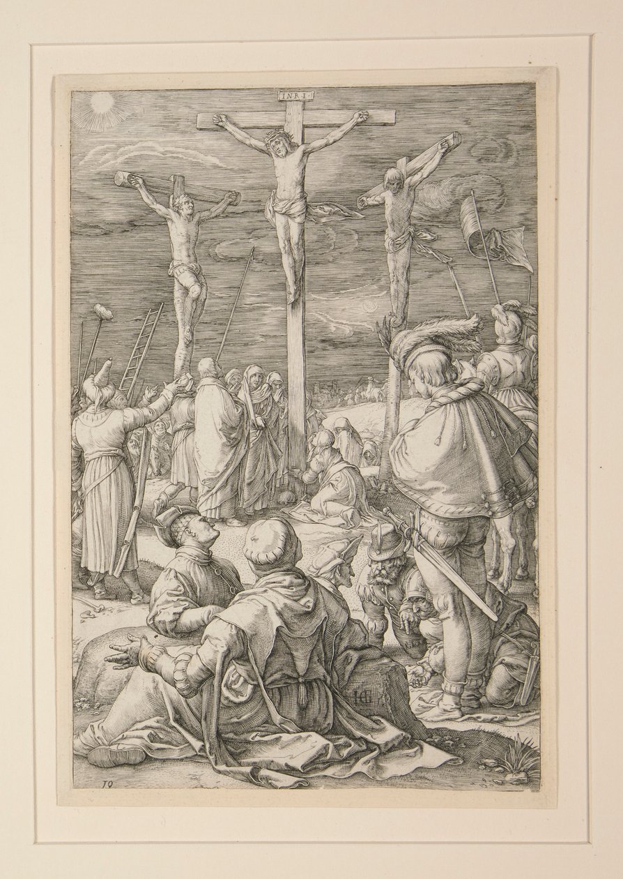 A Crucificação (Cristo na Cruz), de A Paixão, #10 em uma série de 12 gravuras de Hendrick Goltzius