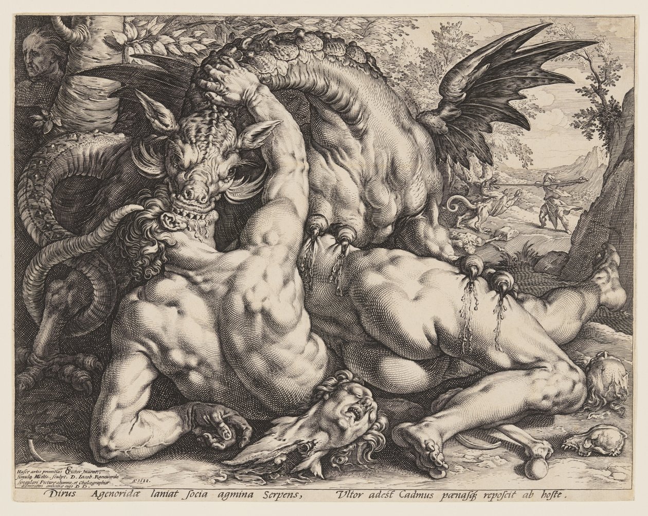 O dragão que devora os companheiros de Cadmus de Hendrick Goltzius