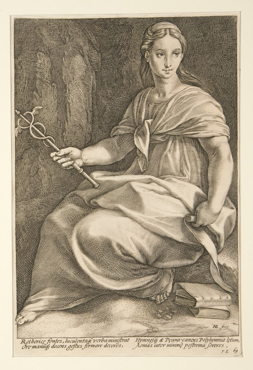 As Nove Musas: Polyhymnia, #8 em uma série de 9 de Hendrick Goltzius