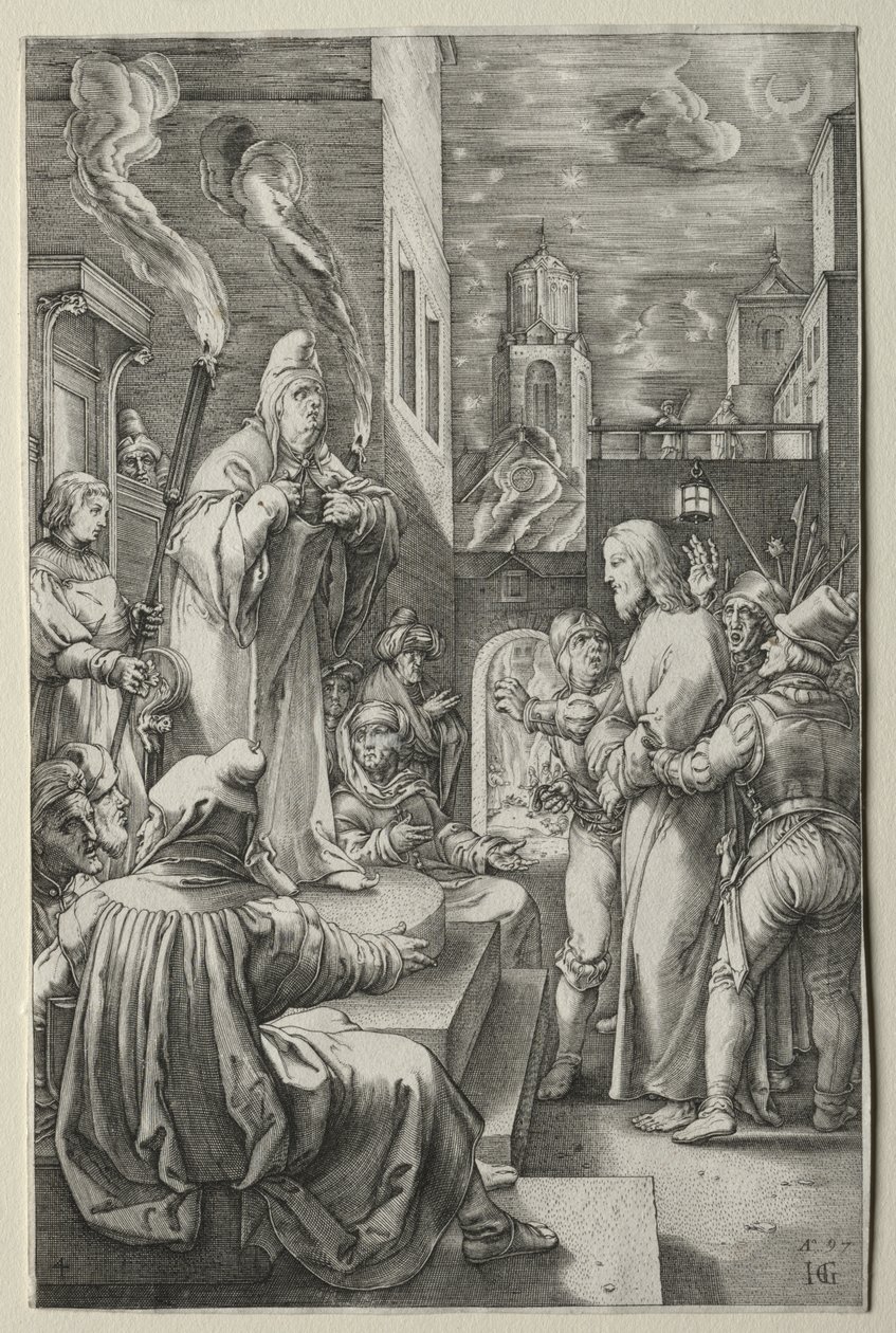 A Paixão: Cristo diante de Caifás de Hendrick Goltzius