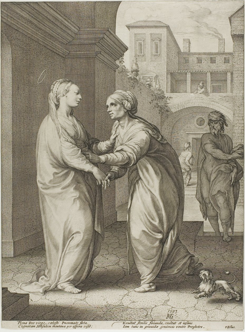 A Visitação, prato dois de O nascimento e os primórdios da vida de Cristo de Hendrick Goltzius
