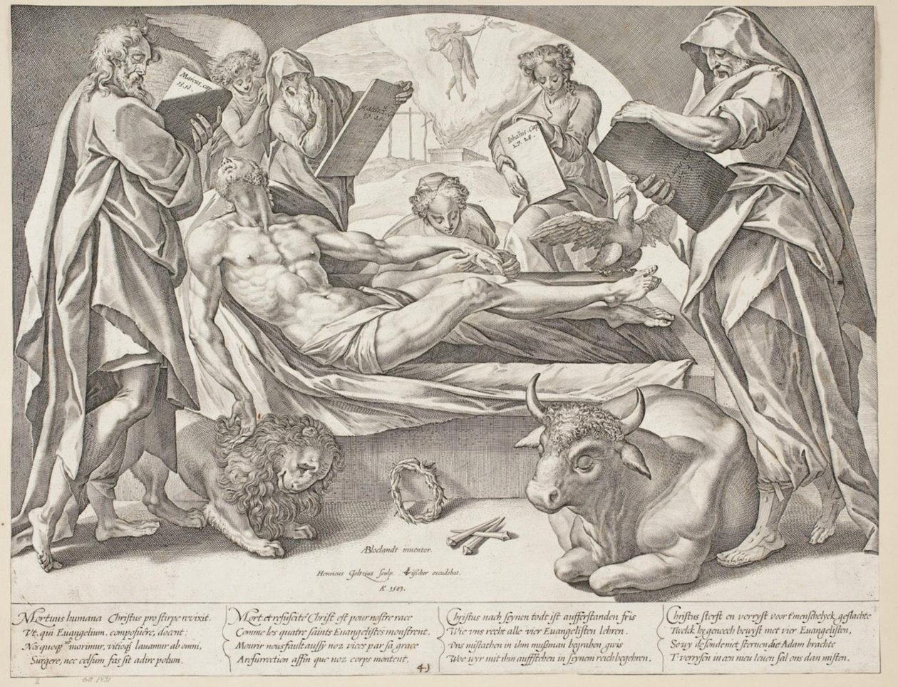O Cristo morto e os quatro evangelistas de Hendrick Goltzius