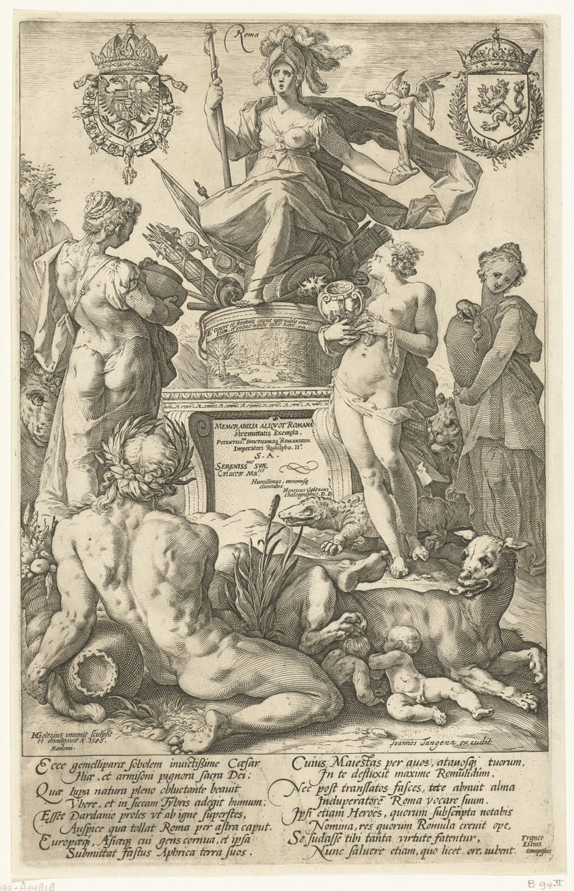 Impressão do título da série impressa Os heróis romanos Roma (título no objeto) Os Heróis Romanos (título da série) de Hendrick Goltzius