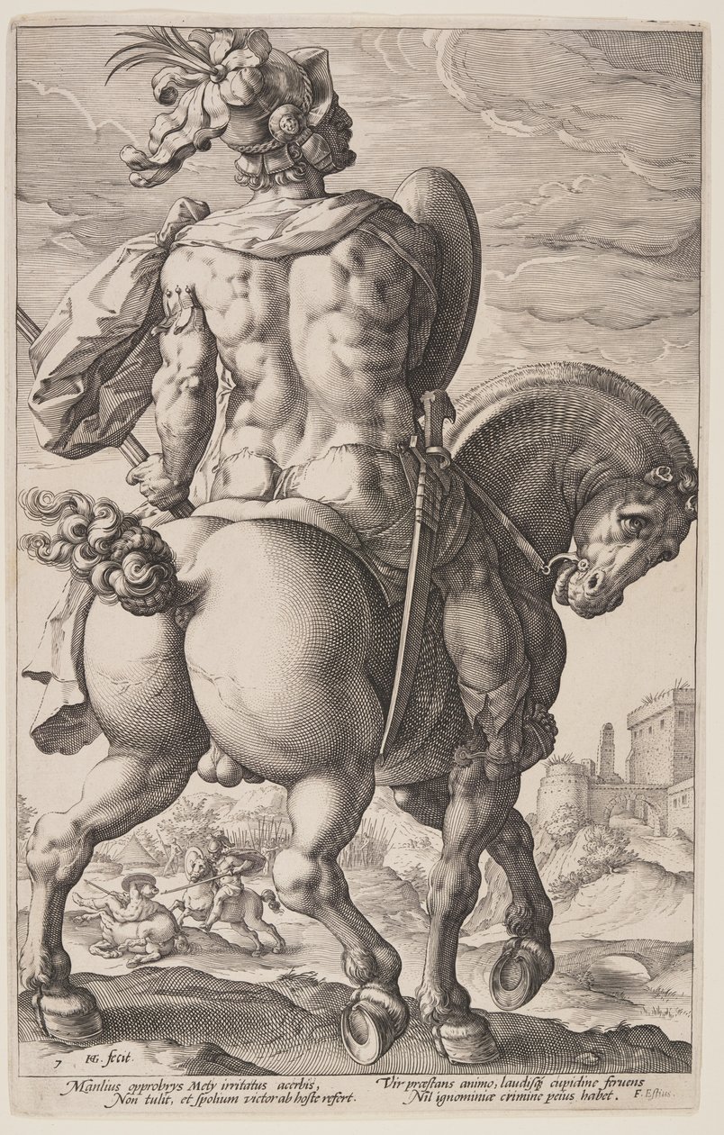 Tito Manlius a cavalo, de Os heróis romanos de Hendrick Goltzius