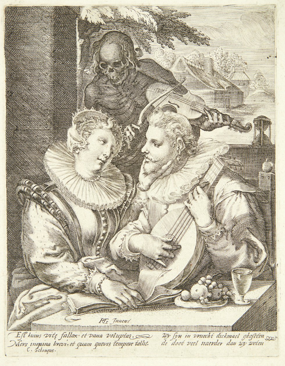 A morte visita um jovem casal de Hendrick Goltzius