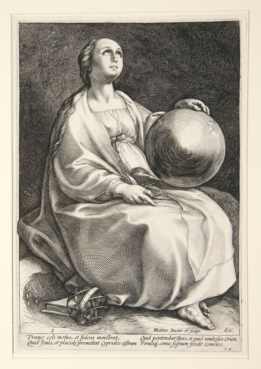 Urania, gravura n.º 9 da série «As Nove Musas» de Hendrick Goltzius
