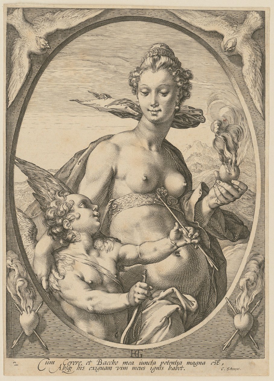 Vénus e Amor, folha 2 da série «Baco, Vénus e Ceres» de Hendrick Goltzius