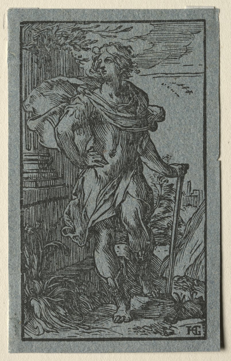 Jovem de pé com uma bengala de Hendrick Goltzius