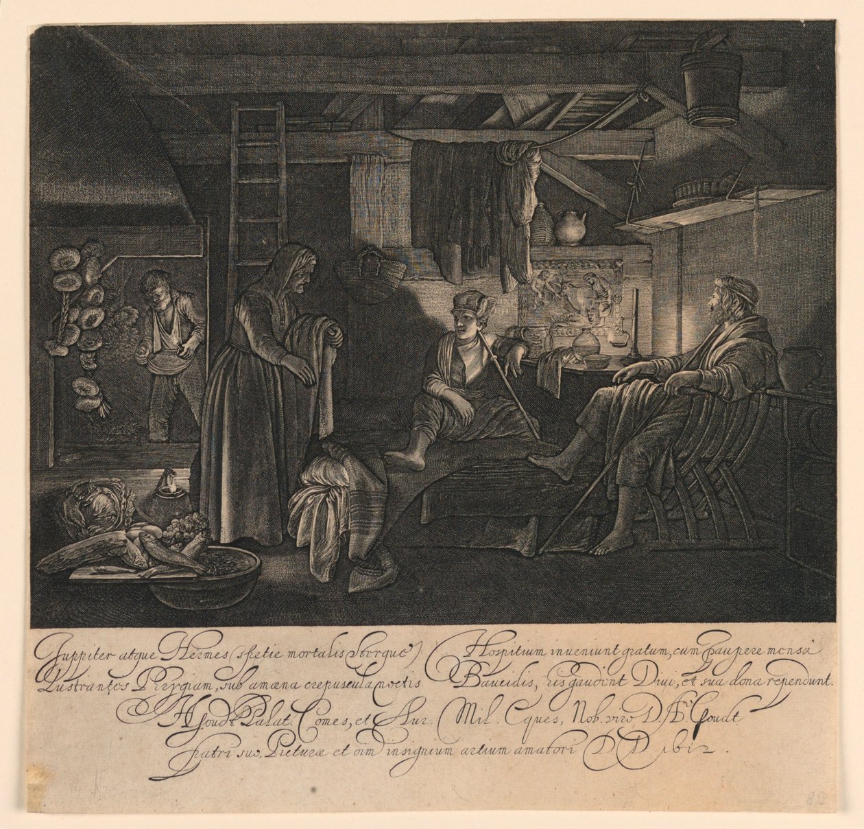 Júpiter e Mercúrio como convidados de Filemon e Baucis de Hendrick Goudt