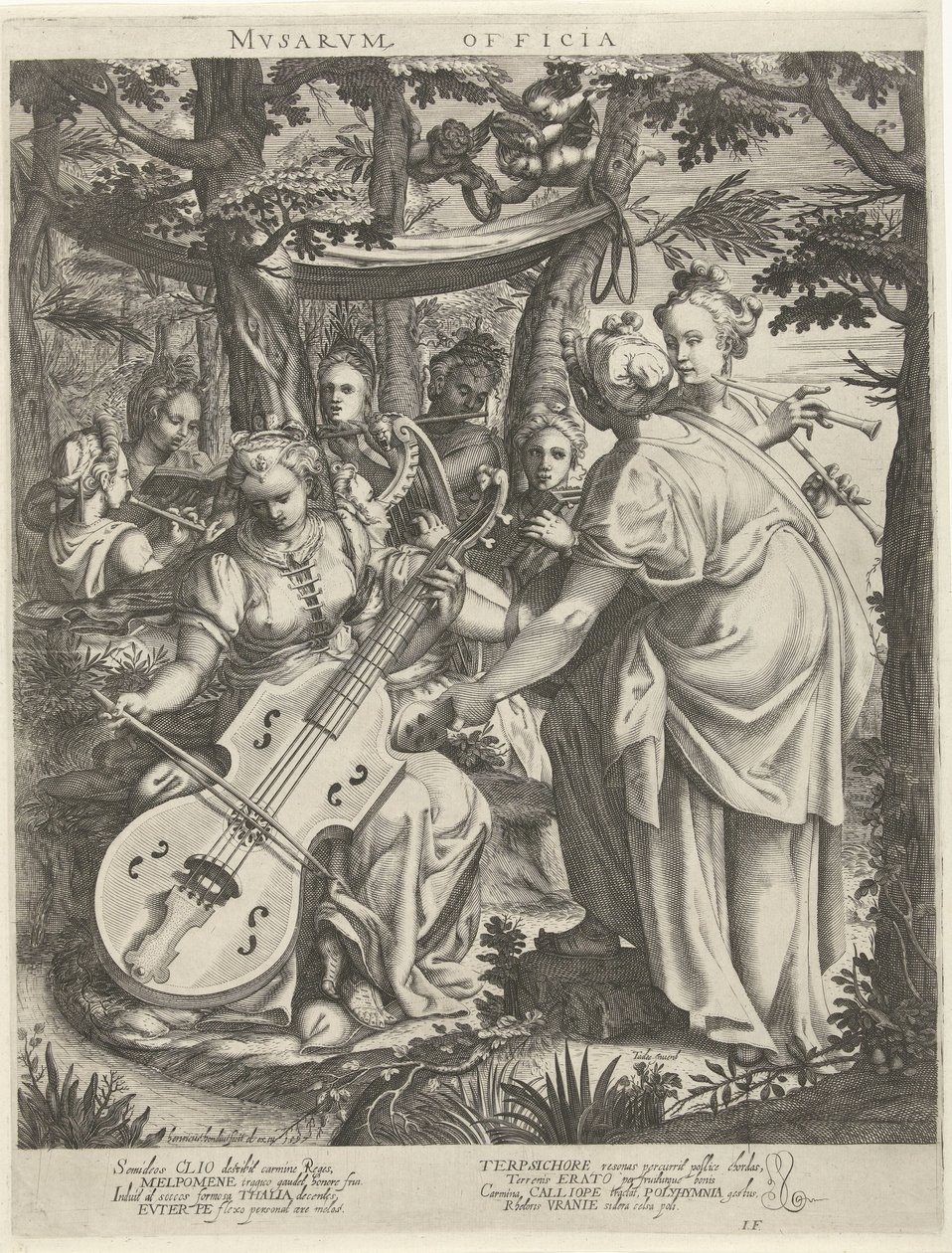Concerto das musas sobre o Parnassus
Musarum officia (título sobre o objecto) de Hendrick Hondius (I)