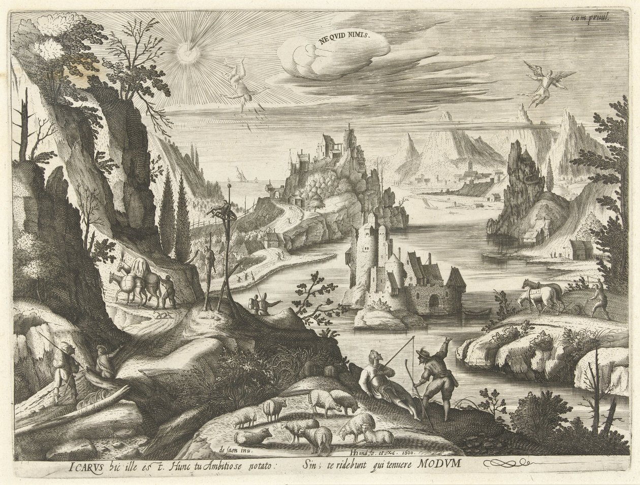 Paisagem com a Queda de Ícaro
Ne quid nimis (título sobre o objecto) de Hendrick Hondius (I)