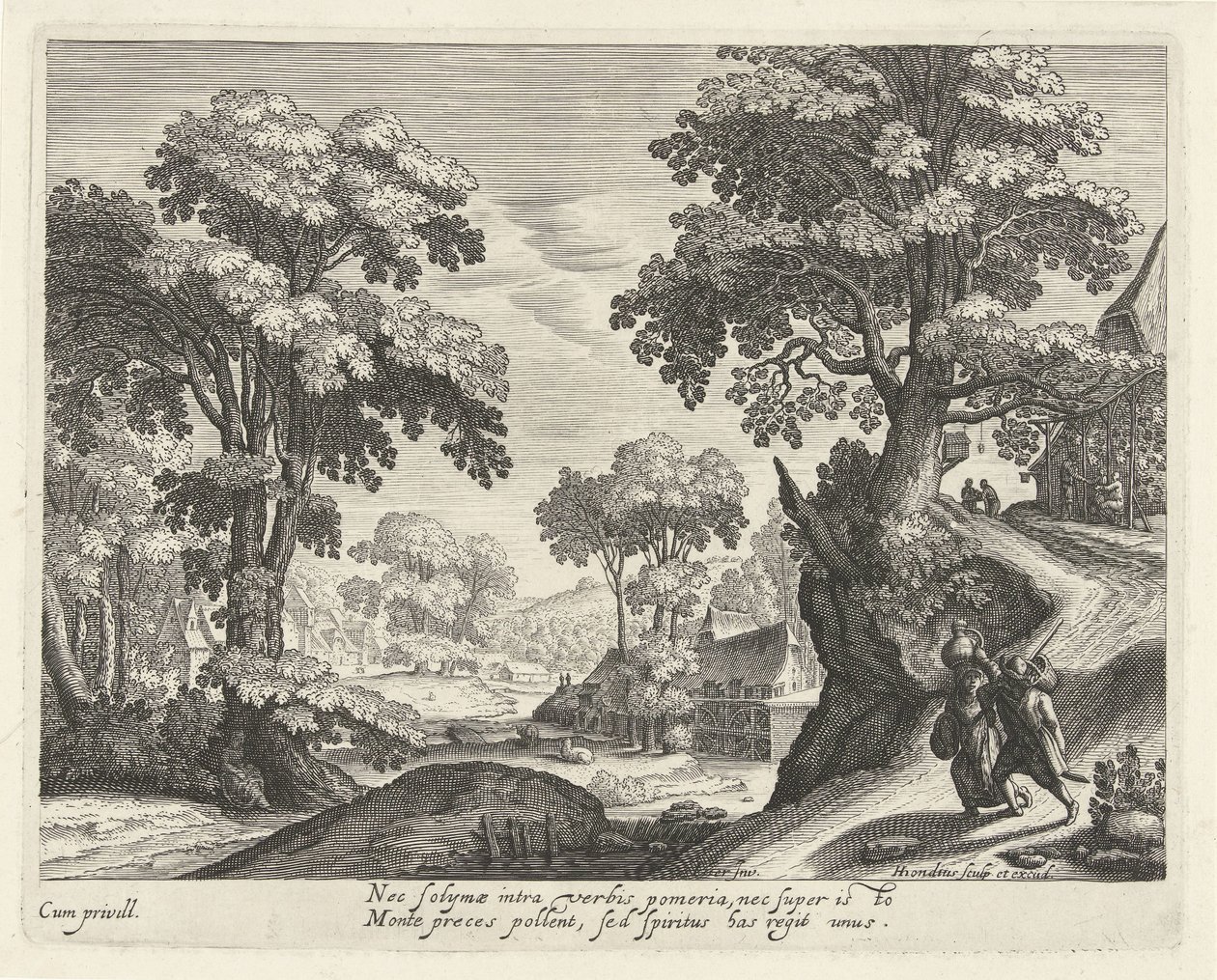Paisagem com um casal de fazendeiros em uma estrada rural de Hendrick Hondius (I)