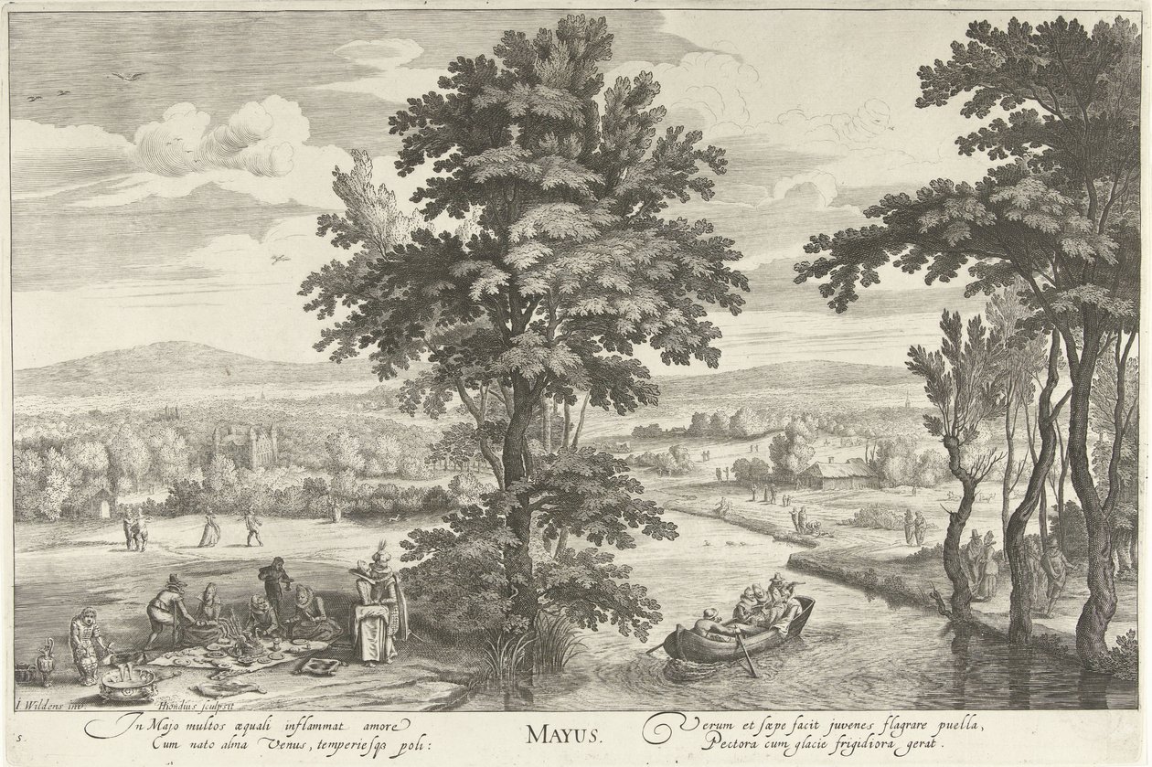 Maio, com uma empresa numa paisagem
Mayus (título sobre o objecto)
Os doze meses (título da série) de Hendrick Hondius (I)