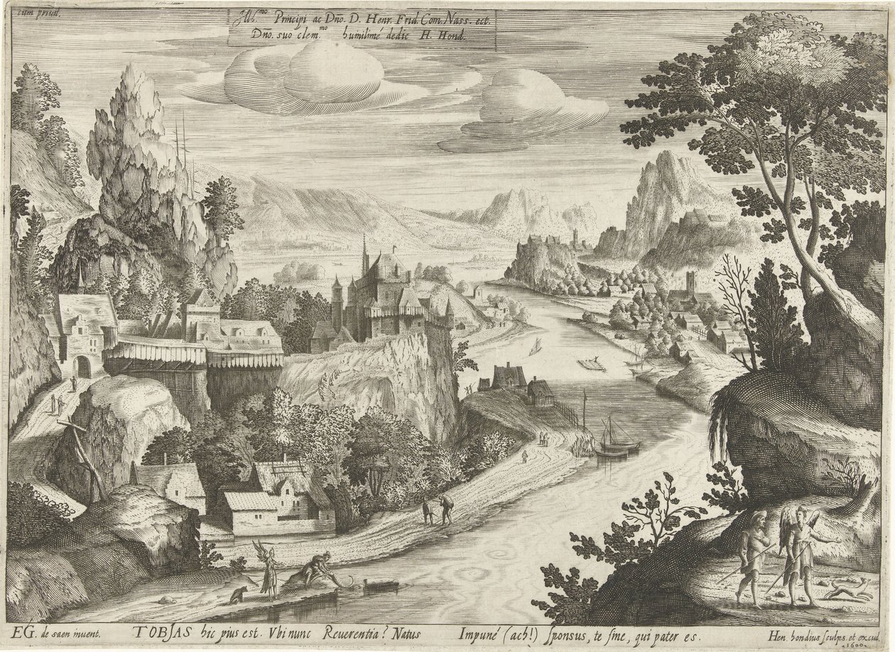 Tobias e o anjo apanham o peixe no Tigre de Hendrick Hondius (I)