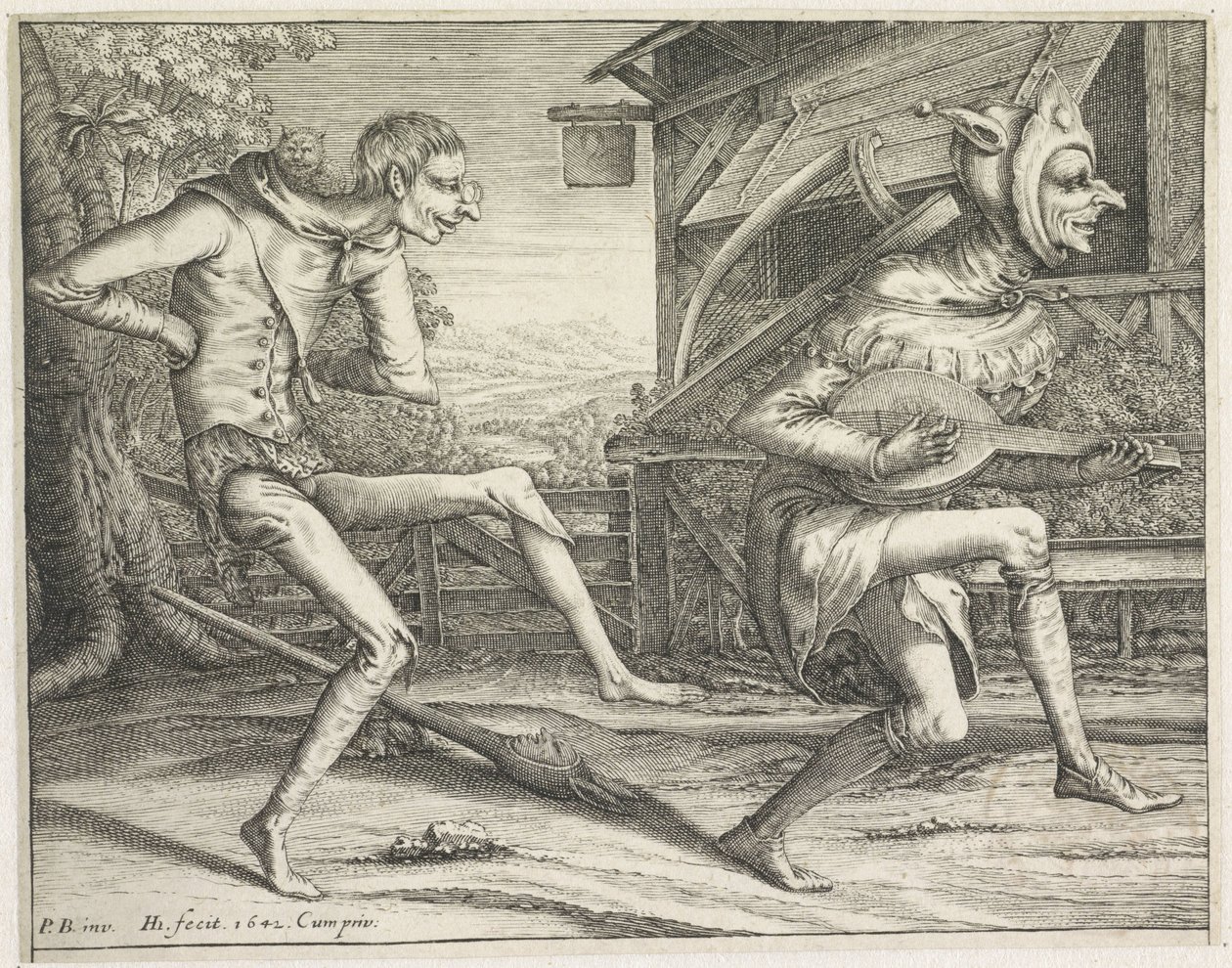 Dois tolos dançando Louco (título da série) de Hendrick Hondius (I)