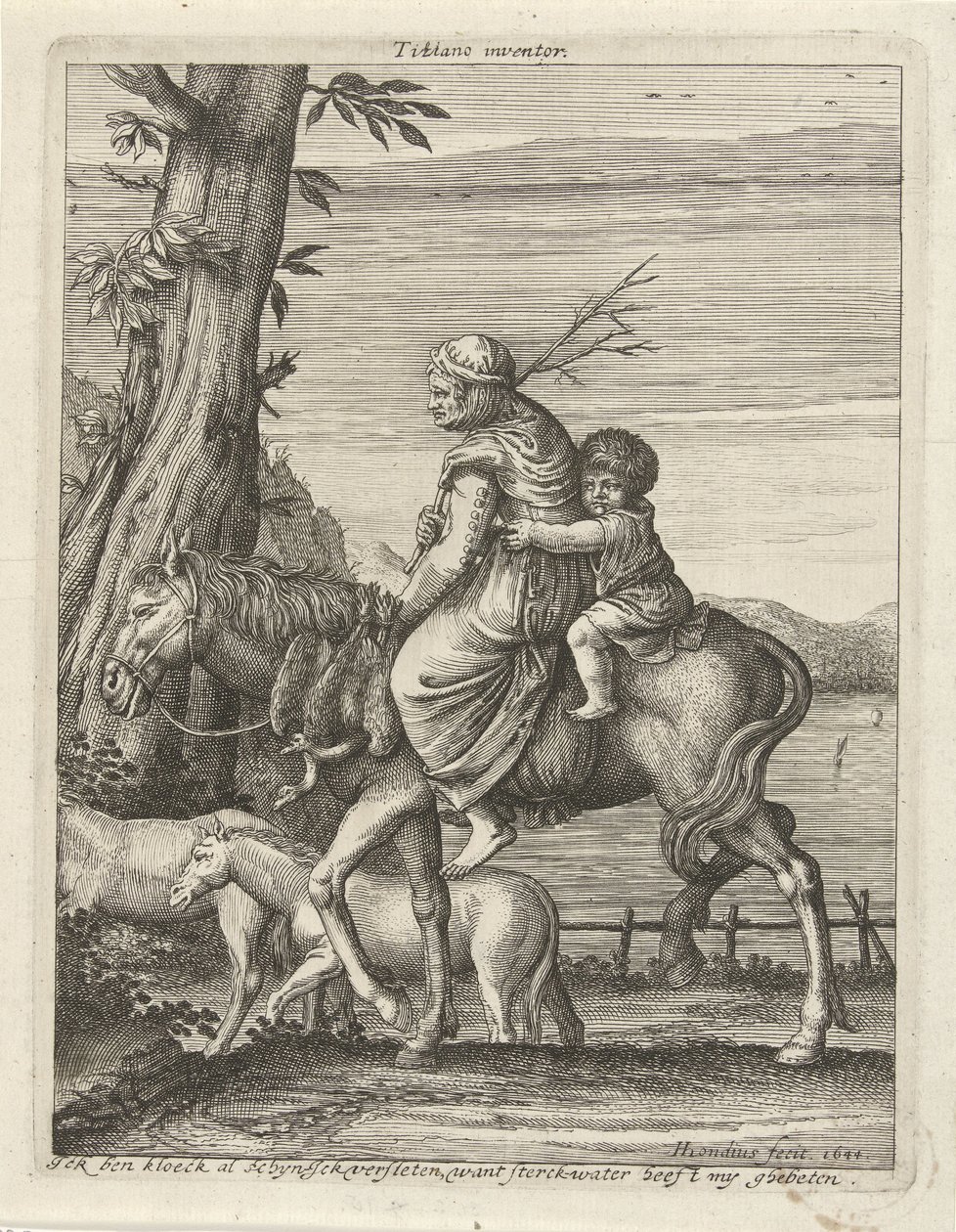 Mulher e criança a cavalo de Hendrick Hondius (I)