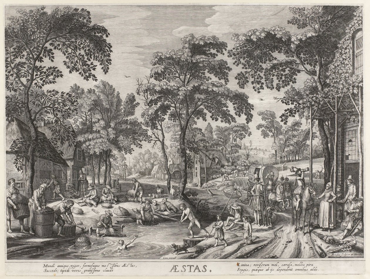 Verão, uma empresa à beira de um lago Aestas (título no objeto) As Quatro Estações (título da série) de Hendrick Hondius (I)