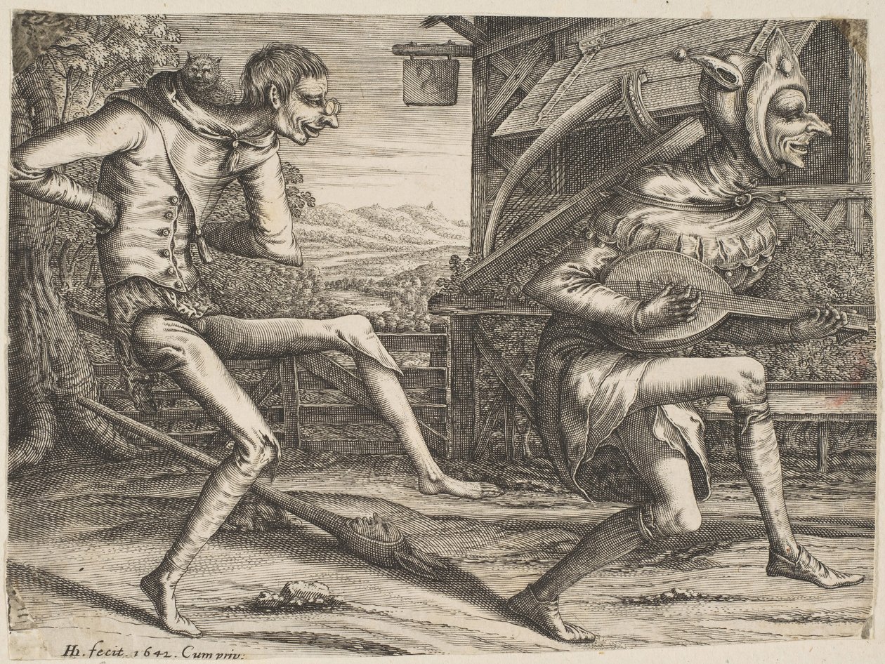Dois Tolos Dançando de Dois e Três Tolos do Carnaval, 1642. de Hendrick Hondius I