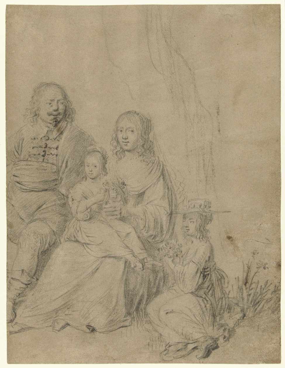 Grupo familiar composto por um casal de pais e duas filhas de Hendrick Martensz. Sorgh (attributed to)
