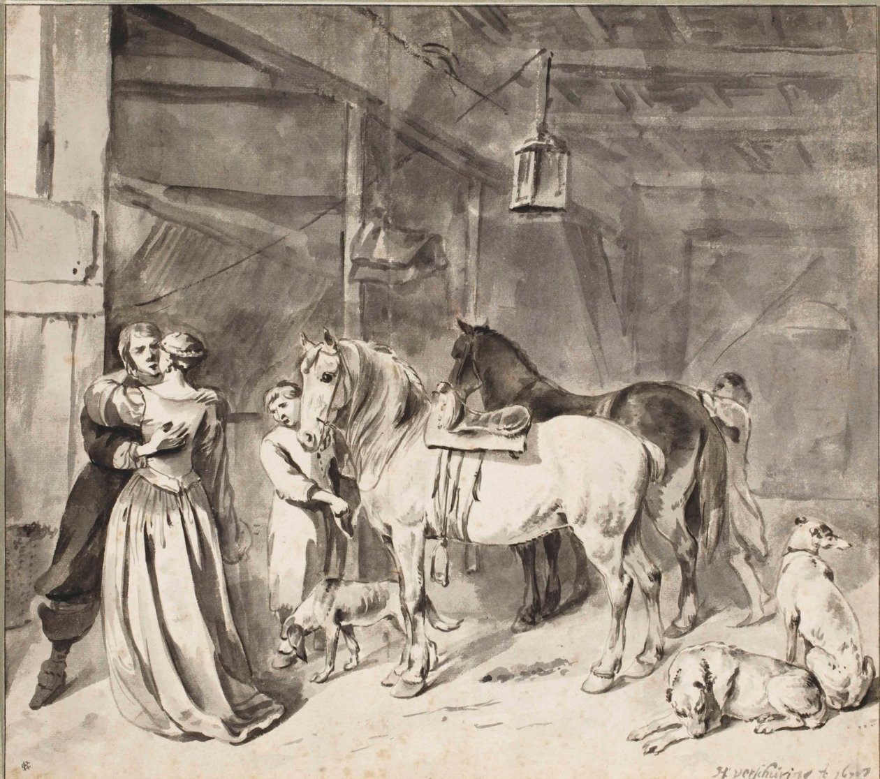 Um Cavalier despedindo-se de uma senhora, 1678 de Hendrick Verschuring