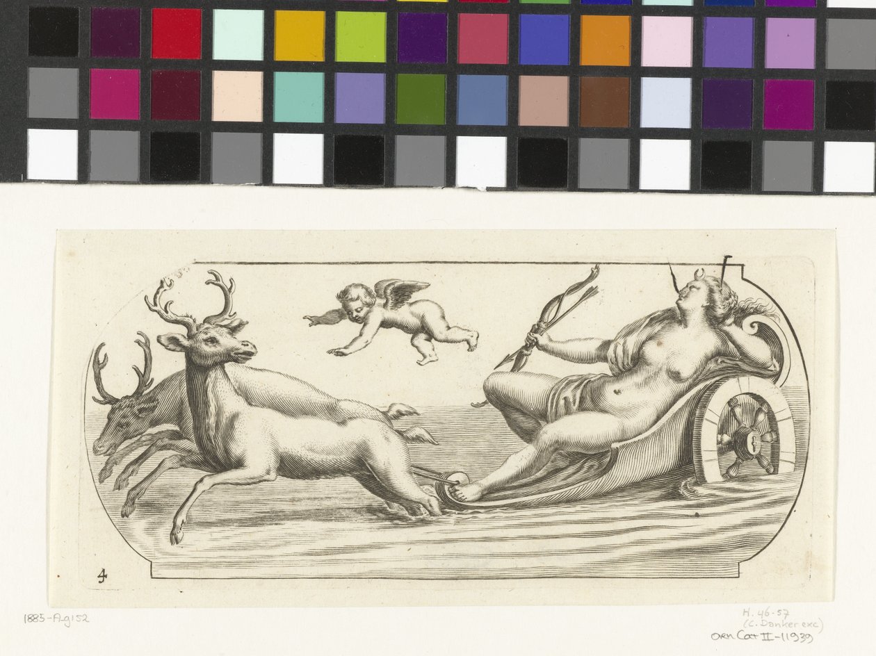 Diana numa carruagem
Nouveau Livre des Dieux et Deeßes De la Marine Bouckje of Sea Gods and Goddesses (título da série) de Hendrick de Keyser (I)
