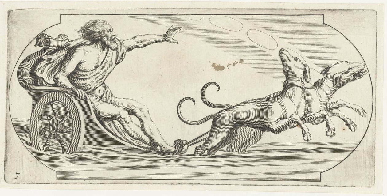 Um deus do mar numa carruagem
Nouveau Livre des Dieux et Deeßes De la Marine Bouckje of Sea Gods and Goddesses (título da série) de Hendrick de Keyser (I)