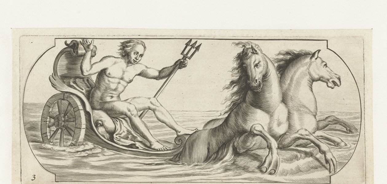 Neptuno numa carruagem
Nouveau Livre des Dieux et Deeßes De la Marine Bouckje of Sea Gods and Goddesses (título da série) de Hendrick de Keyser (I)