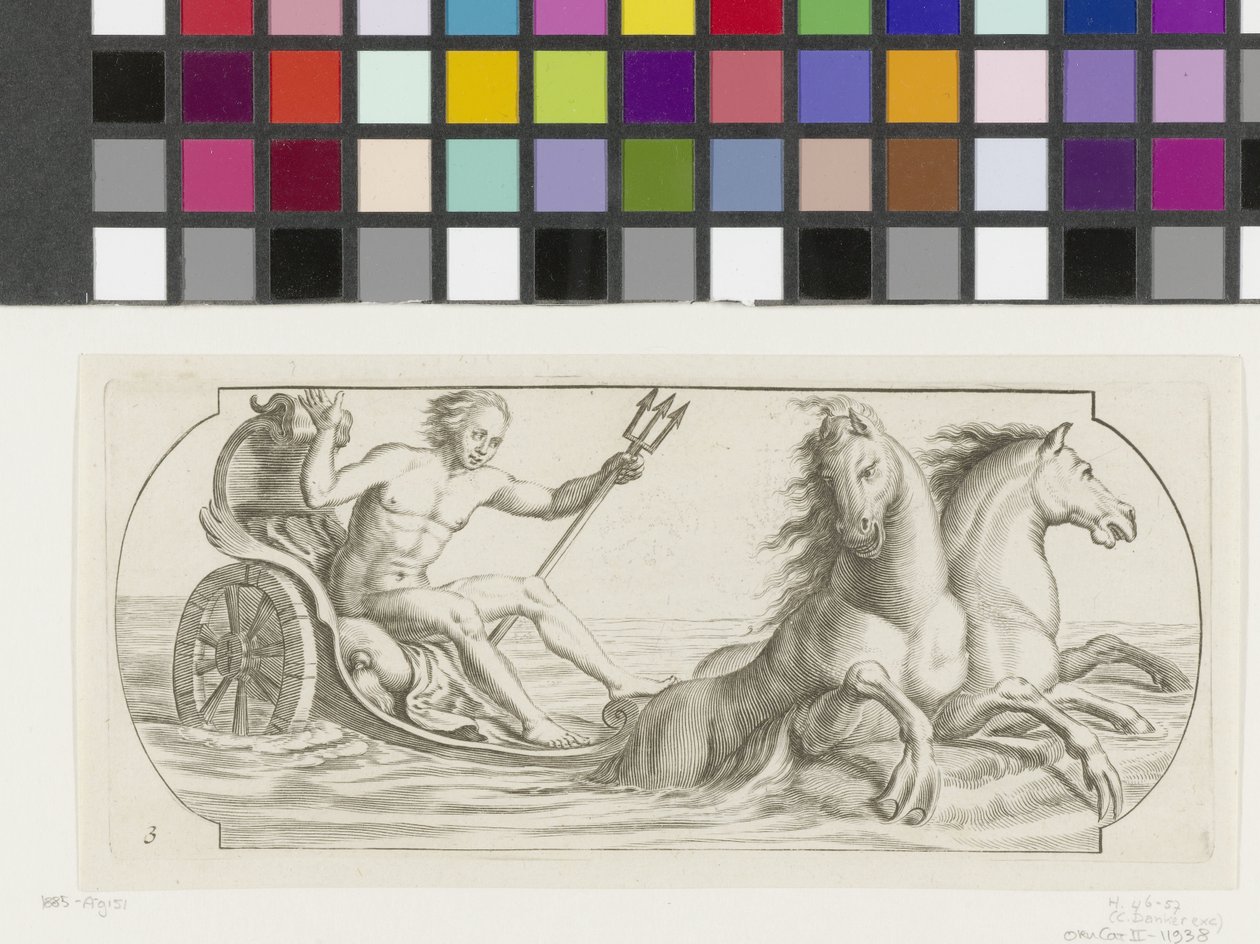 Neptuno numa carruagem
Nouveau Livre des Dieux et Deeßes De la Marine Bouckje of Sea Gods and Goddesses (título da série) de Hendrick de Keyser (I)