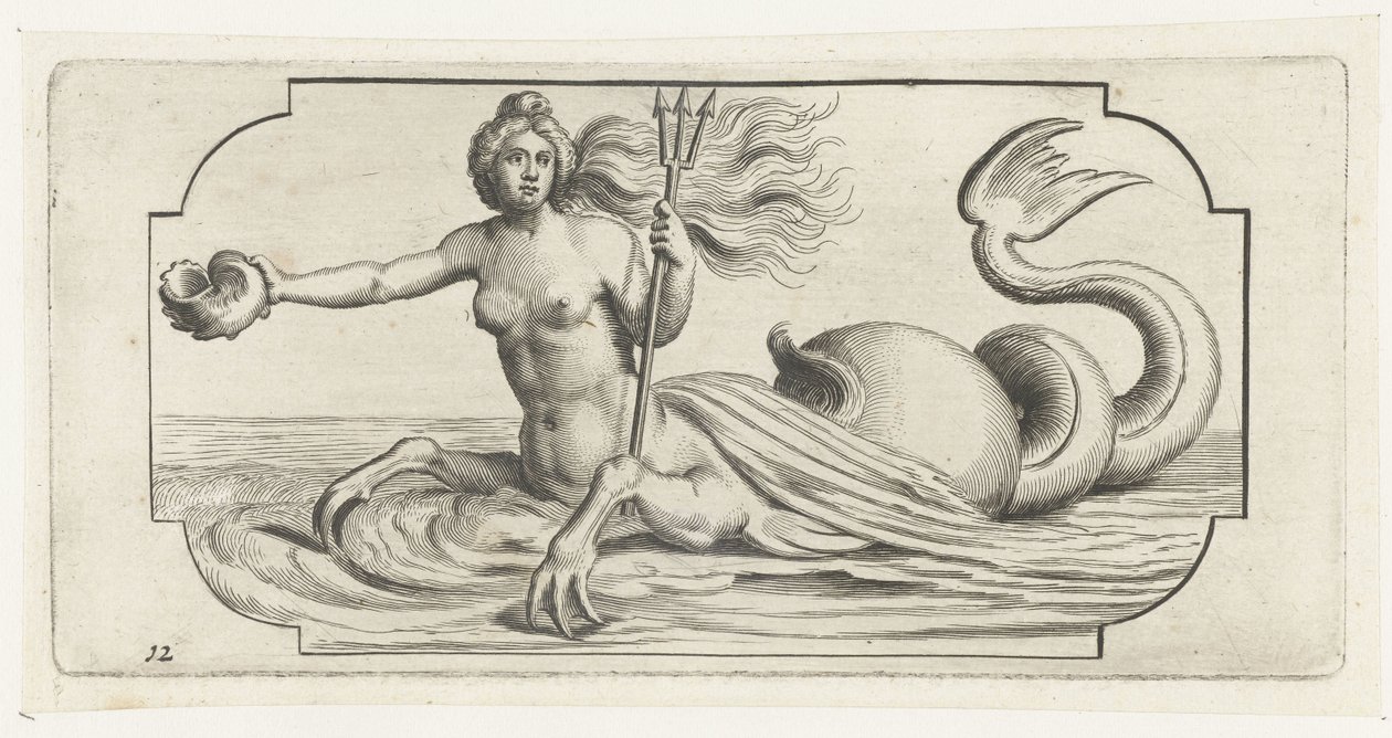 Figura feminina com tridente de Neptuno
Nouveau Livre des Dieux et Deeßes De la Marine Bouckje of Sea Gods and Goddesses (título da série) de Hendrick de Keyser (I)