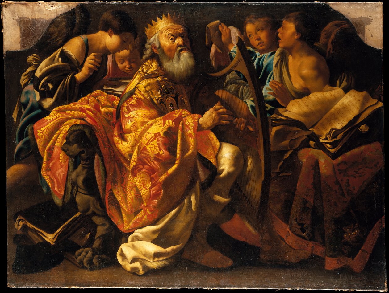 O rei David tocando harpa de Hendrick ter Brugghen