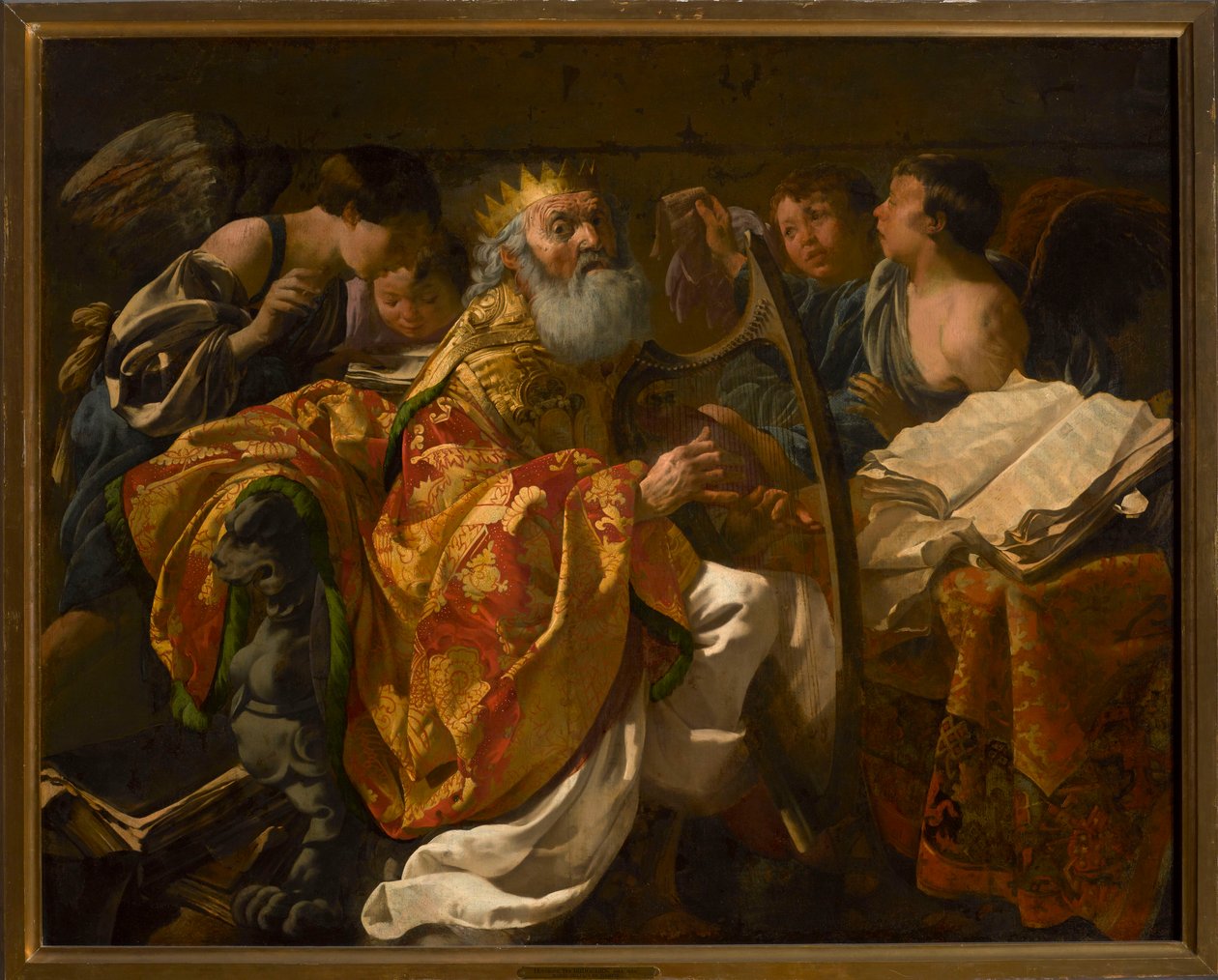 O rei David tocando harpa rodeado de anjos de Hendrick ter Brugghen