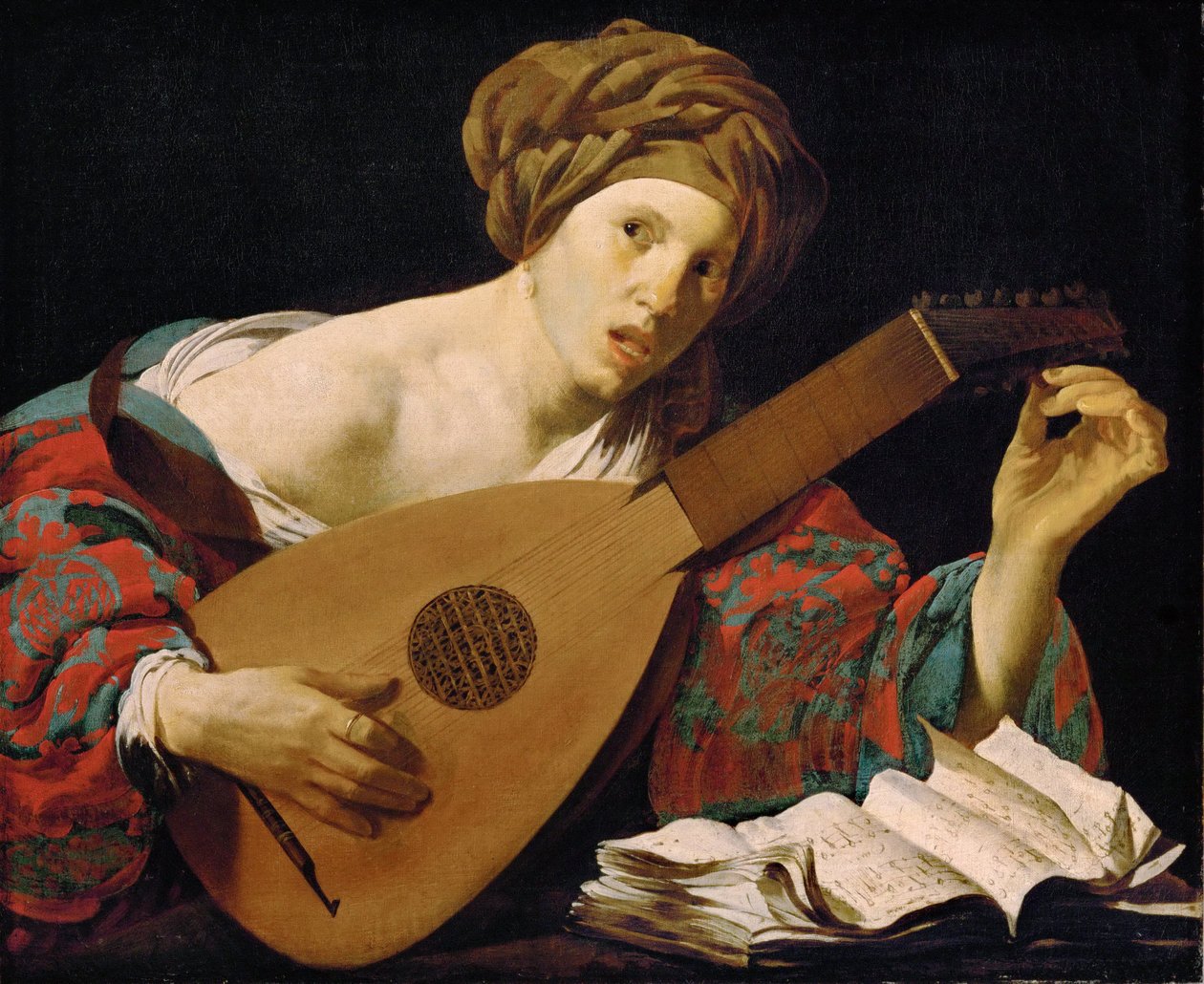 O jogador de Alaúde - Hendrick Jansz Terbrugghen (ter Brugghen) (1588-1629). Óleo sobre tela, cerca de 1627. Dimensão: 71x85 cm. Museu de História de Arte, Vienne de Hendrick ter Brugghen