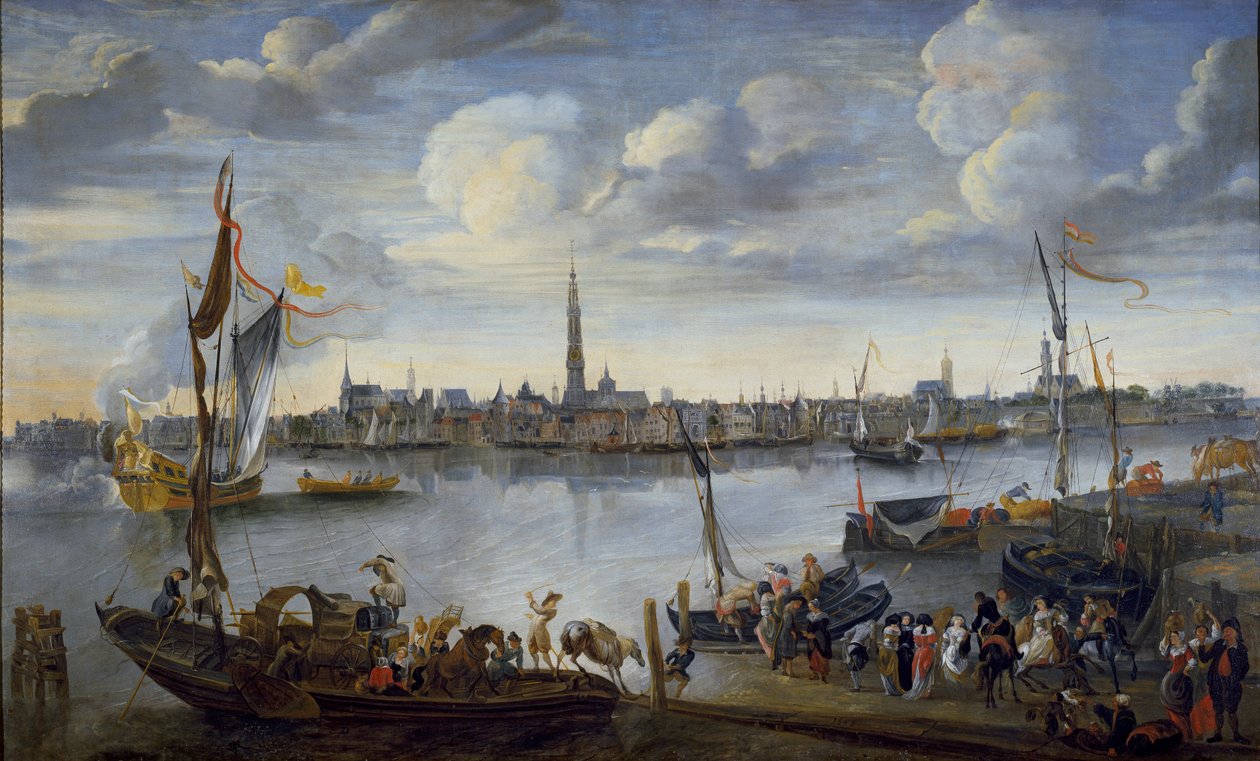 Vista das estradas de Antuérpia da Cisjordânia, pós 1672 de Hendrick van Minderhout