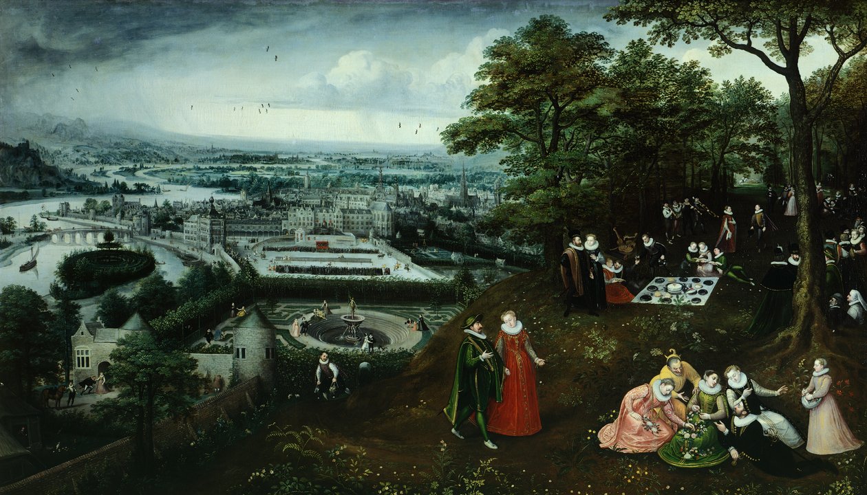 Detalhe da Paisagem na Primavera, por Lucas van Valkenborch (ca. 1530-1597) de Hendrick van den (1530 97) Broeck