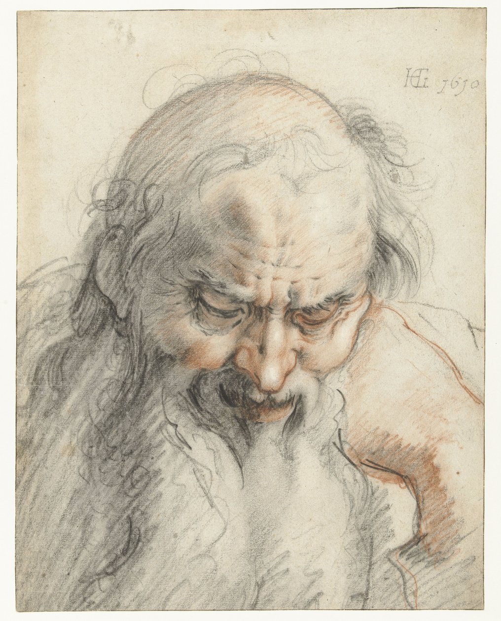 Busto de um homem velho, 1610 (giz sobre papel) de Hendrik Goltzius