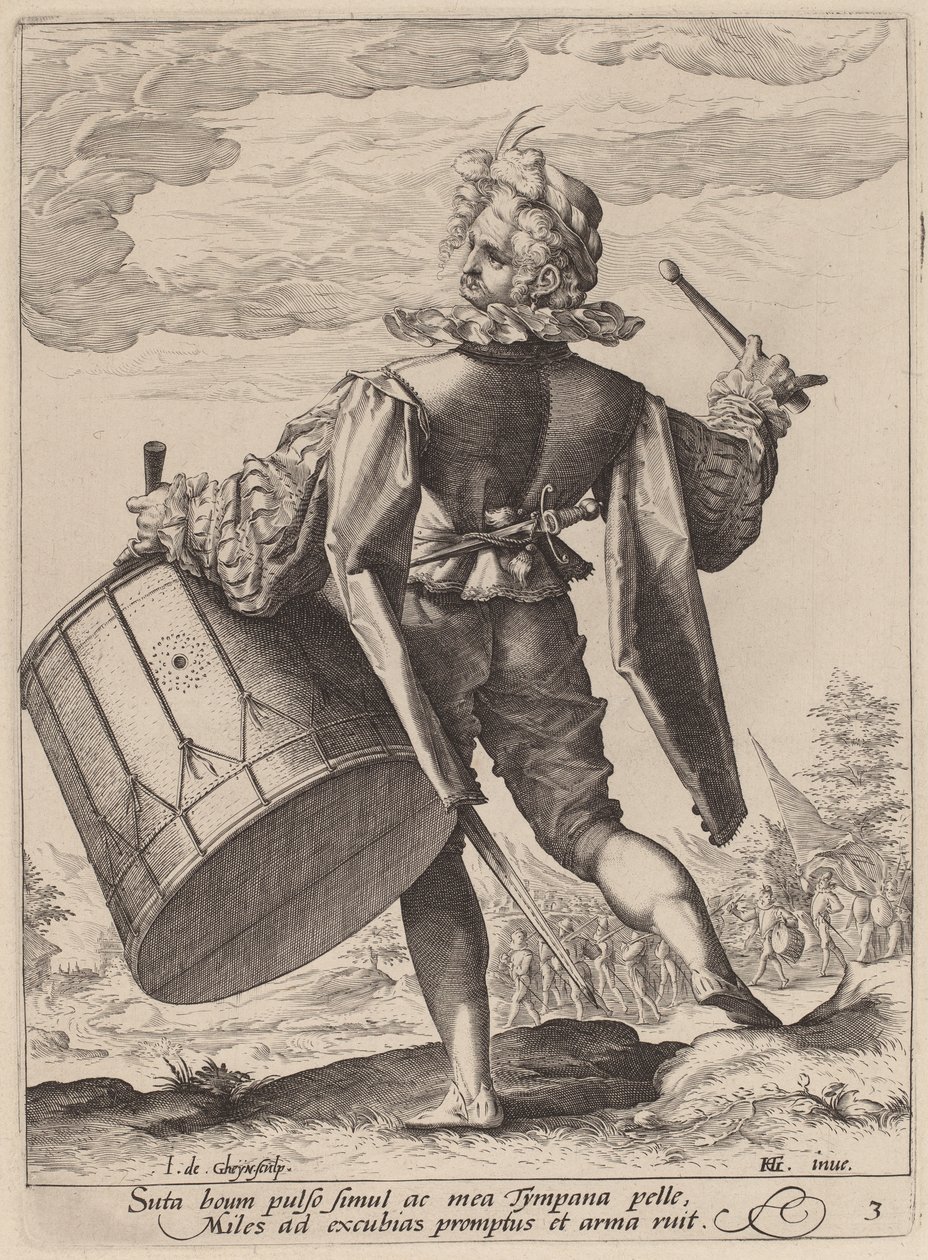 Baterista, gravado por Jacques II de Gheyn, 1587 (gravura em papel) de Hendrik Goltzius