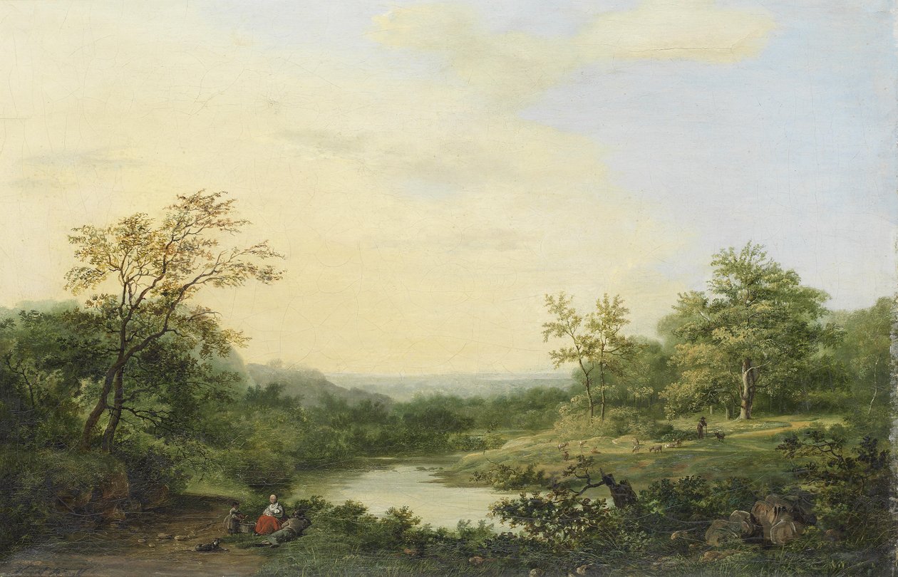 Uma paisagem romântica do rio de Hendrik Pieter Koekkoek