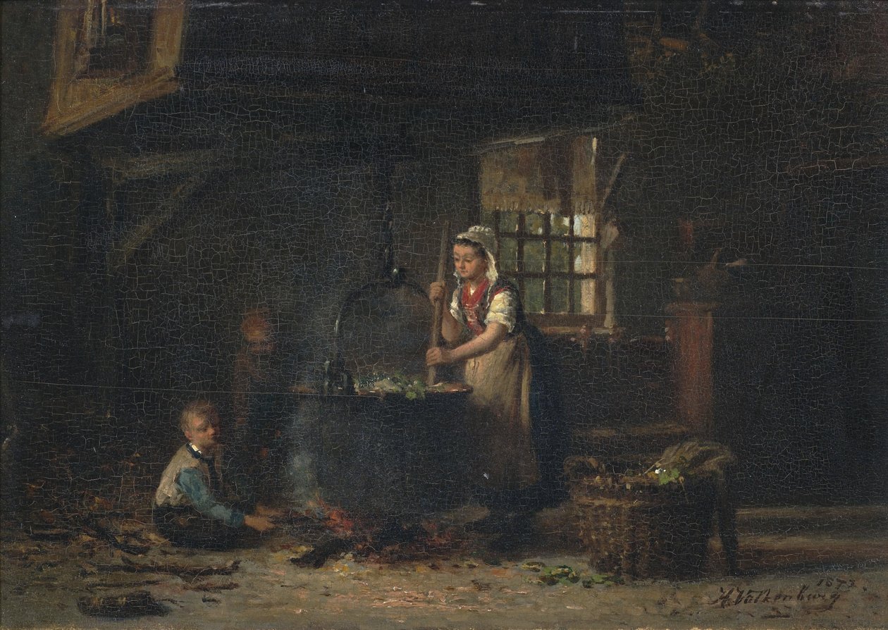 Interior da cozinha rural de Hendrik Valkenburg