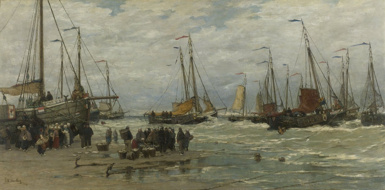 Rosa de pesca em quebrar ondas, c.1875-85 de Hendrik Willem Mesdag