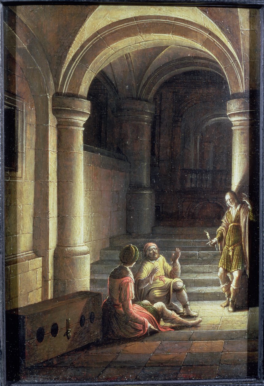 José na prisão interpretando os sonhos do padeiro e do mordomo, 1624 de Hendrik the Younger Steenwyck