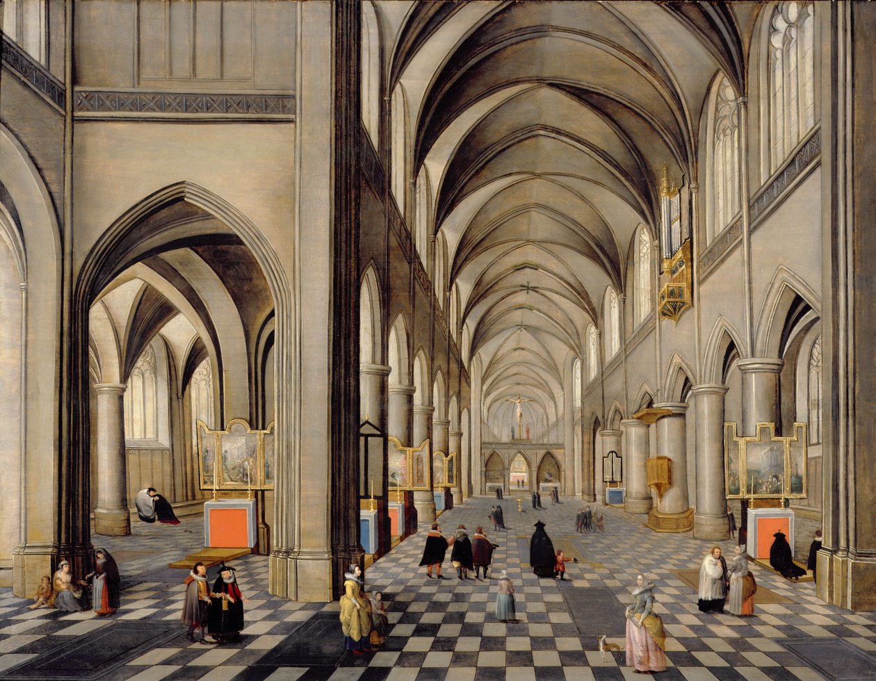 O interior de uma igreja gótica de Hendrik the Younger Steenwyck