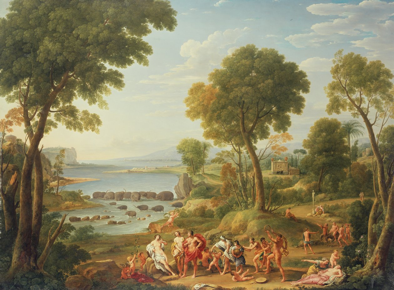 Cena clássica com elefantes do século XVIII de Hendrik van Lint