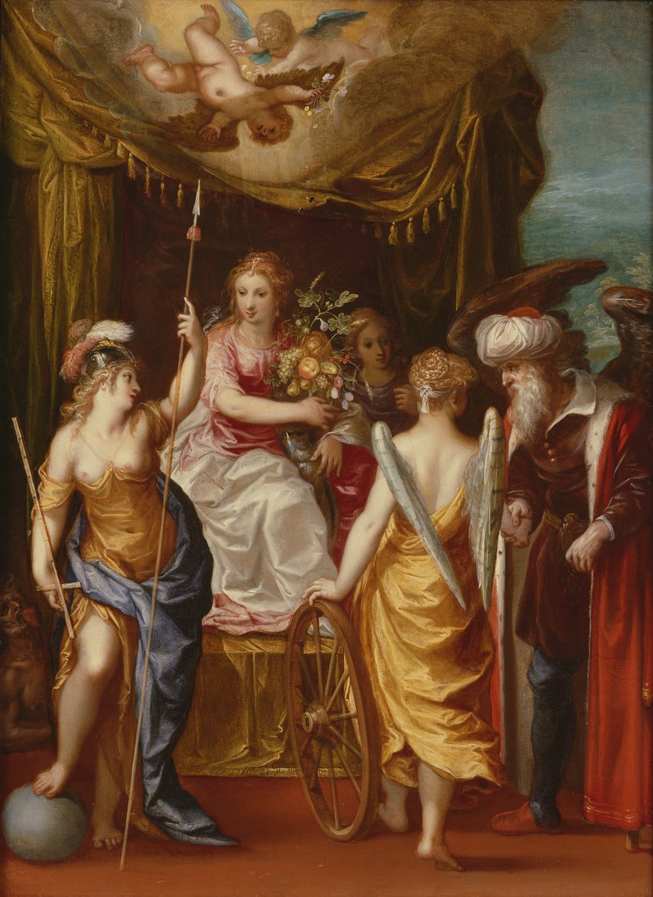 Minerva, Abundância e Fortuna (óleo sobre cobre) de Hendrik van the Elder Balen