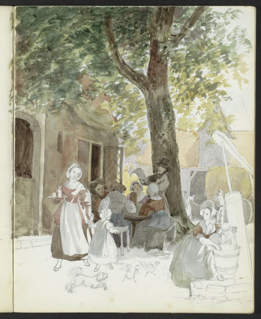 Rua da aldeia com um poço e figuras de Hendrik Abraham Klinkhamer