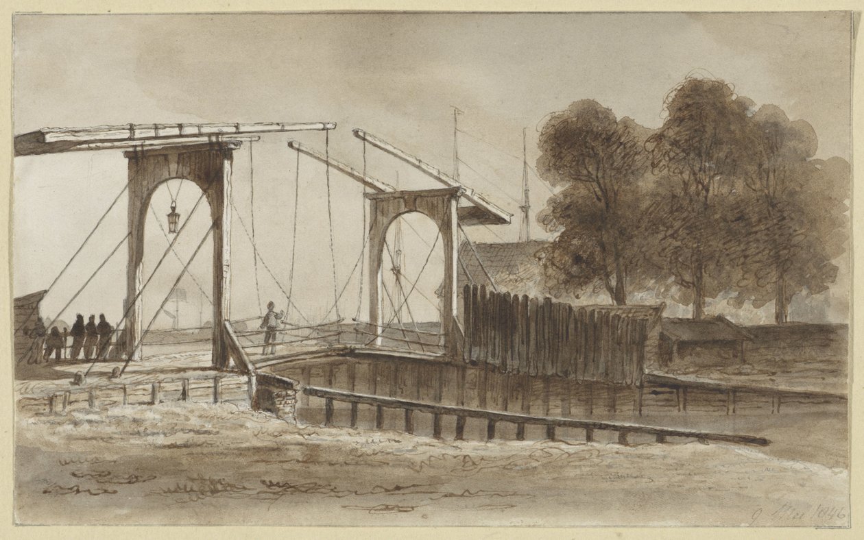 Ponte levadiça em Bikkerseiland em Amesterdão de Hendrik Abraham Klinkhamer