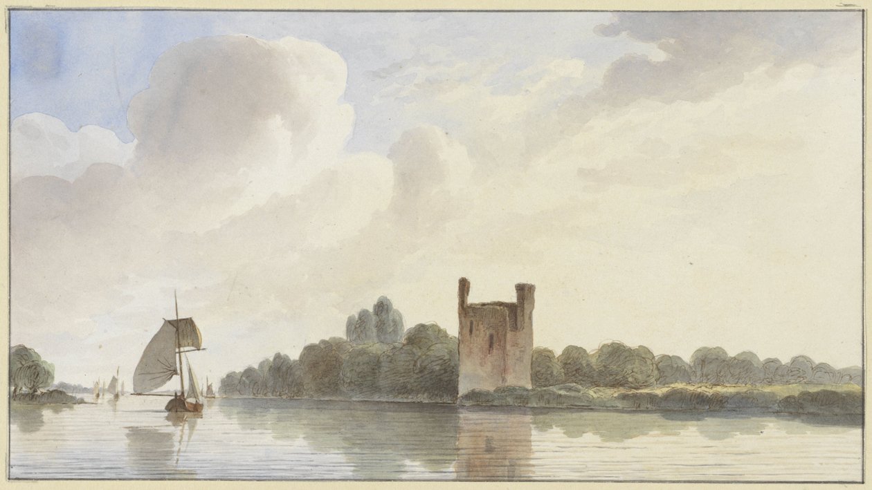 Ruínas de Huis te Merwede perto de Dordrecht no Maas de Hendrik Abraham Klinkhamer