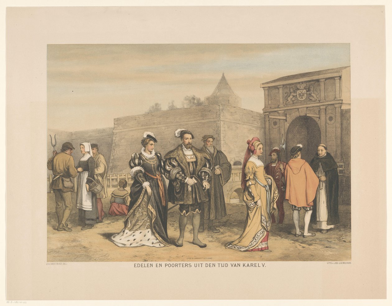 Nobres e cidadãos do século XVI
Nobres e cidadãos da época de Carlos V (título sobre o objecto)
Série de vinte e quatro diapositivos de história, para a escola e para casa (título da série) de Hendrik Albert van Trigt